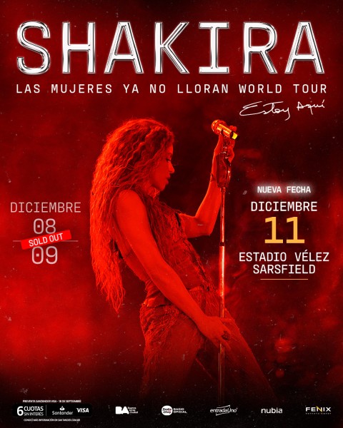 Shakira suma su tercer show en Vélez para diciembre